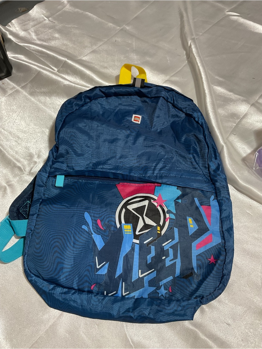 Men's Navy Graphic Backpack with Yellow Carry Loop